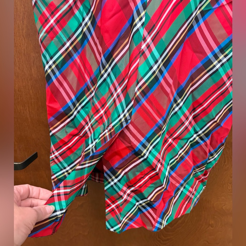 Vintage Leslie Lucks Holiday Tartan Plaid Bow Velvet Drop Waist Strapless Dress - Picture 10 of 14
